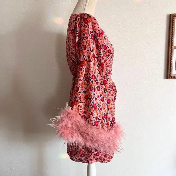 Buddy Love Anisa Feather Cuff Mini Dress Dragonfruit Pink Floral Size Small - Picture 9 of 11